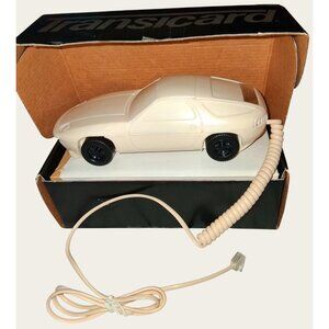 Transicard Porsche Vintage Car Shape Landline Phone Beige Collectible With Box•2